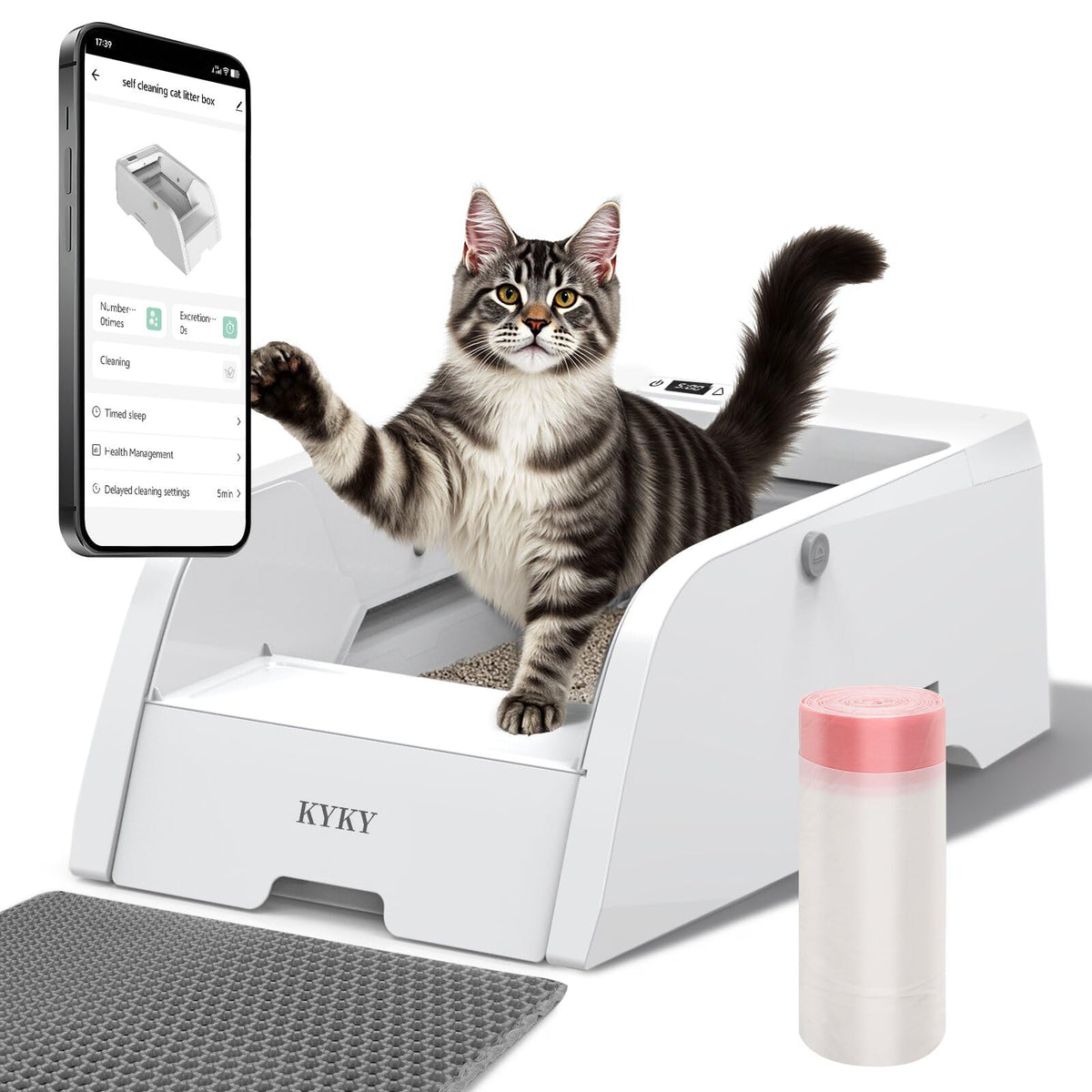KYKY self-cleaning litter box open design for big cats and easy entry.