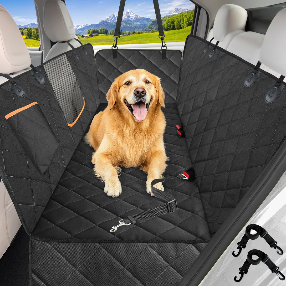 Kytely dog car seat cover on backseat showing full backseat protection and cleanliness benefits