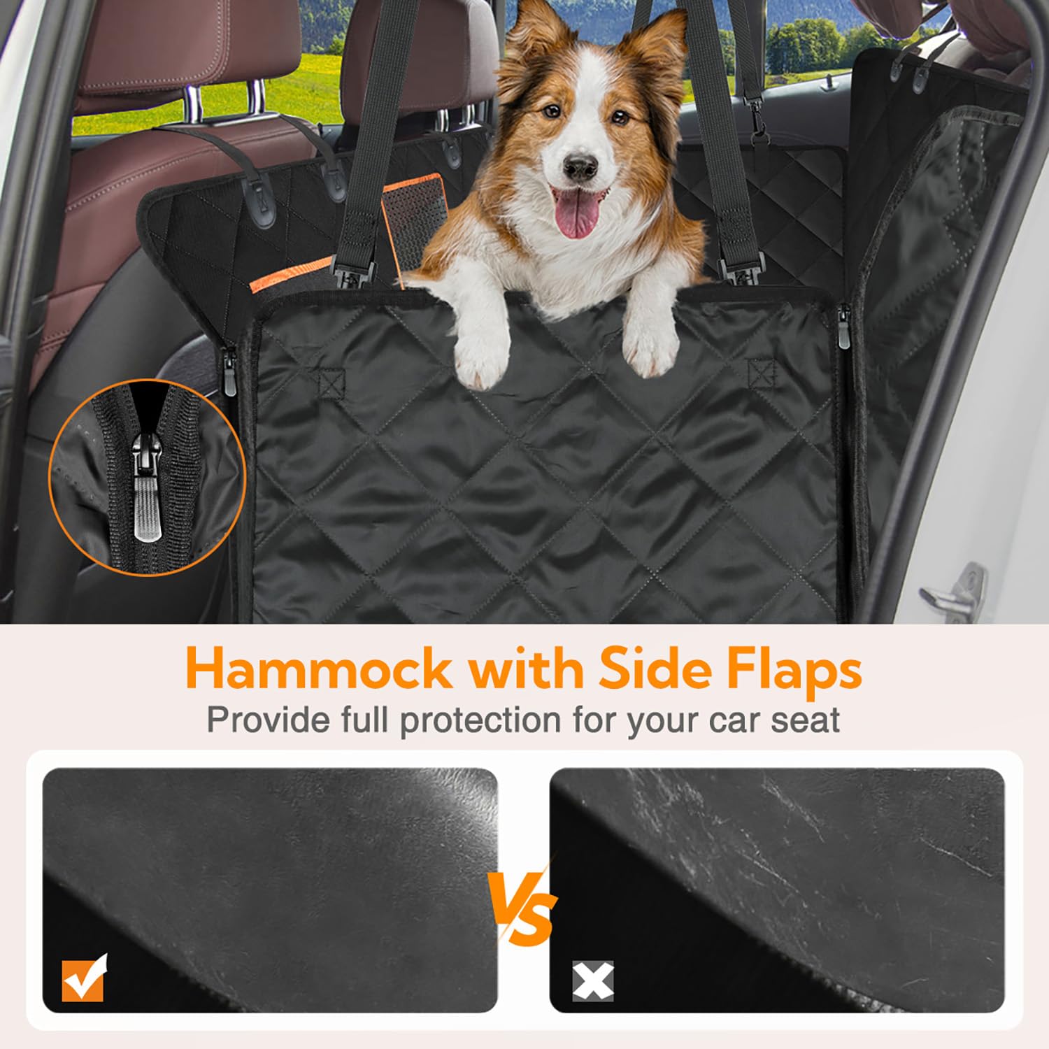 Kytely dog car seat cover side flaps protecting doors from scratches and mess