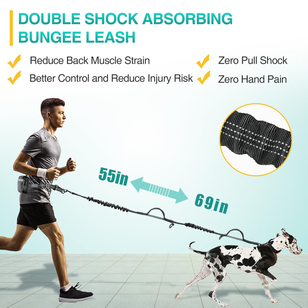 Kytely hands-free dog leash premium material closeup highlights durable nylon construction and sturdy hardware.