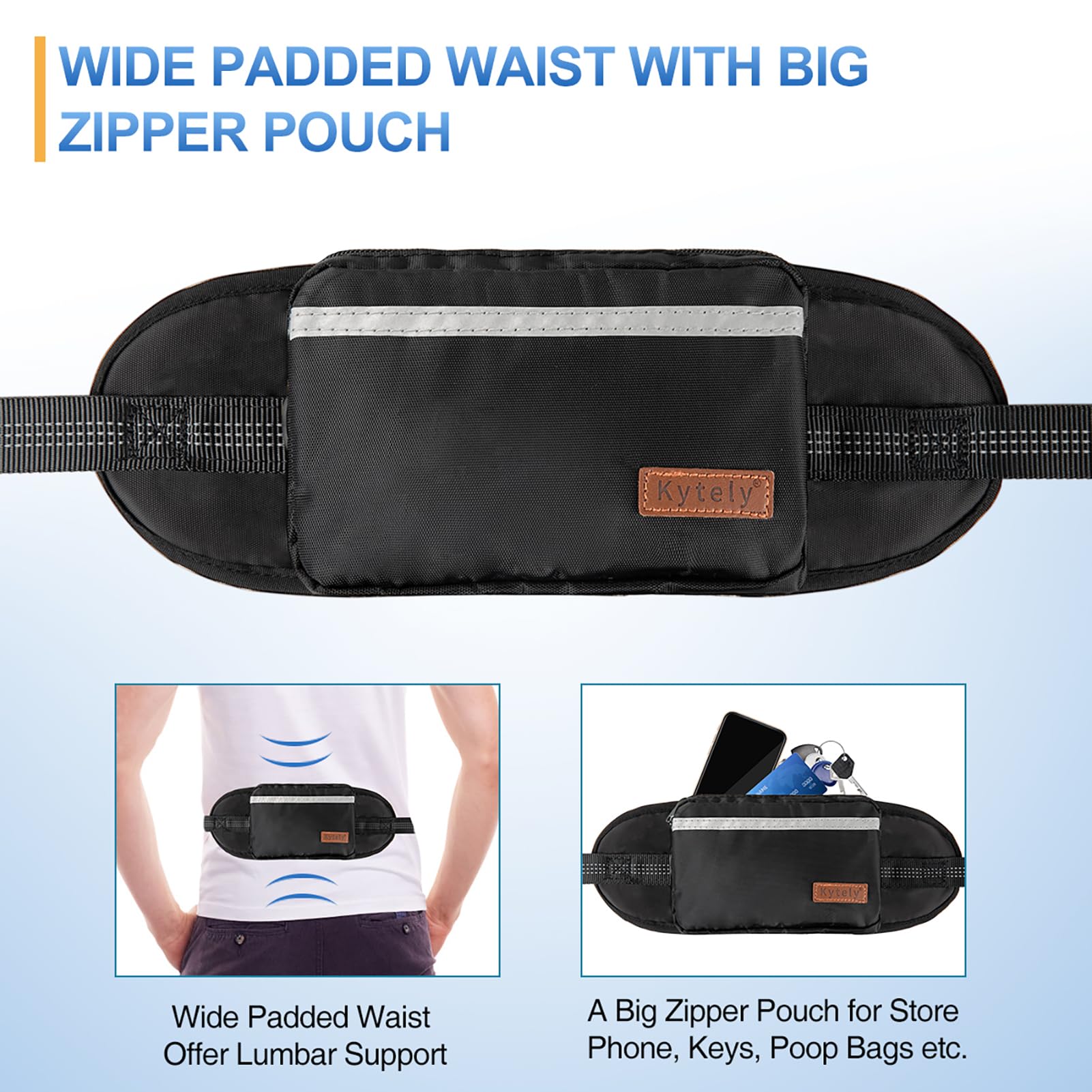 Kytely zipper pouch leash storage keeps phone and treats within reach