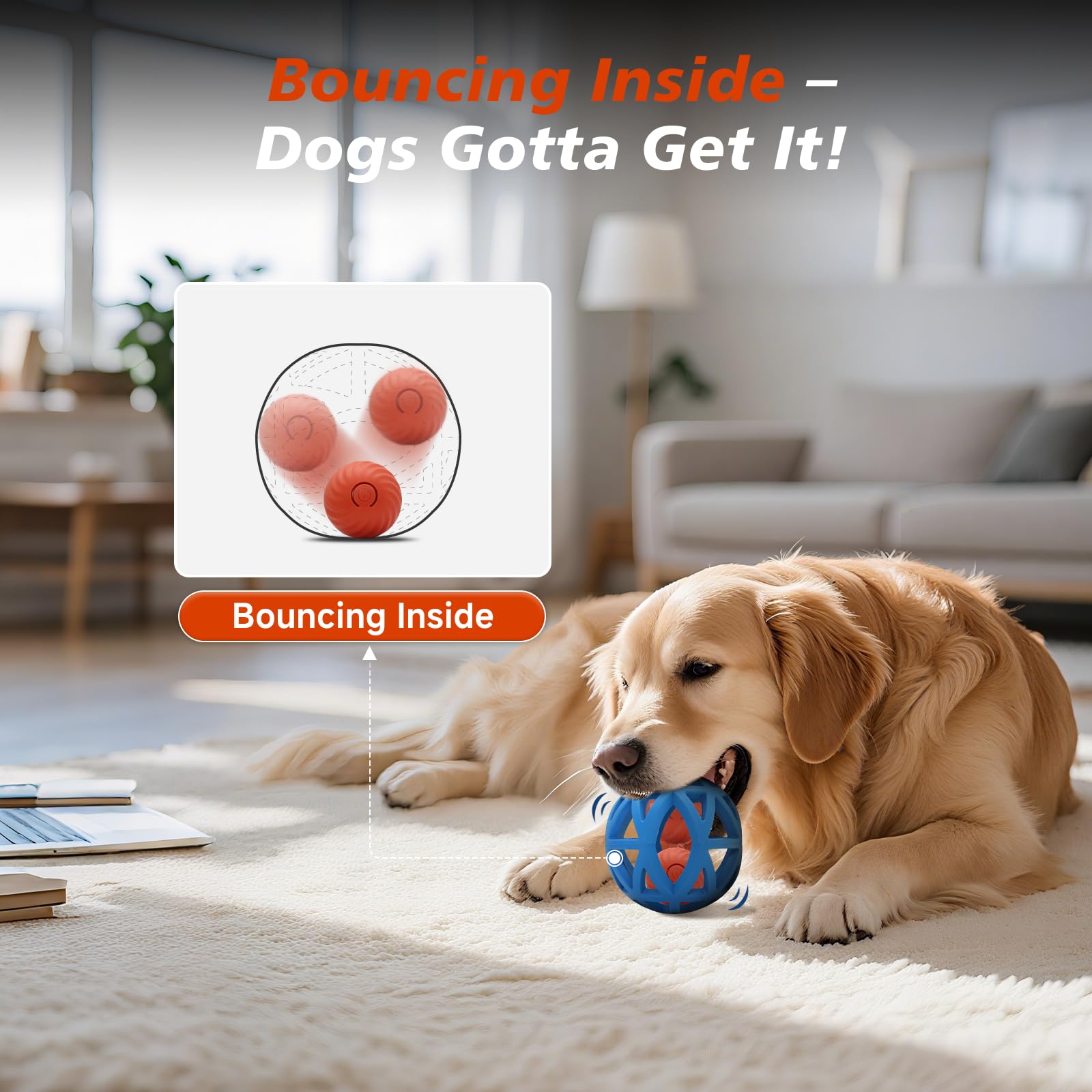Kytujoy Ball-in-Ball Toy inner ball entices chasing and retrieval during play.