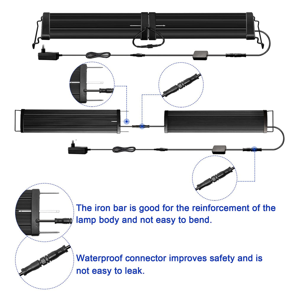 KZKR DC adapter and low power consumption support safe, quiet tank lighting.