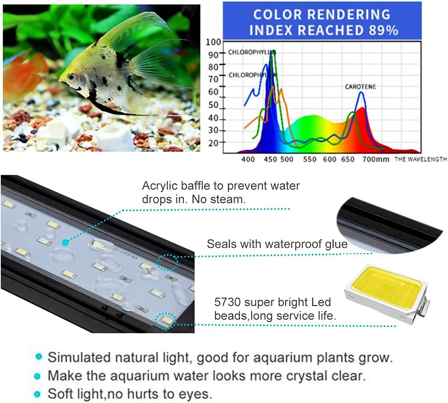 KZKR LED aquarium light not waterproof—place above the tank.