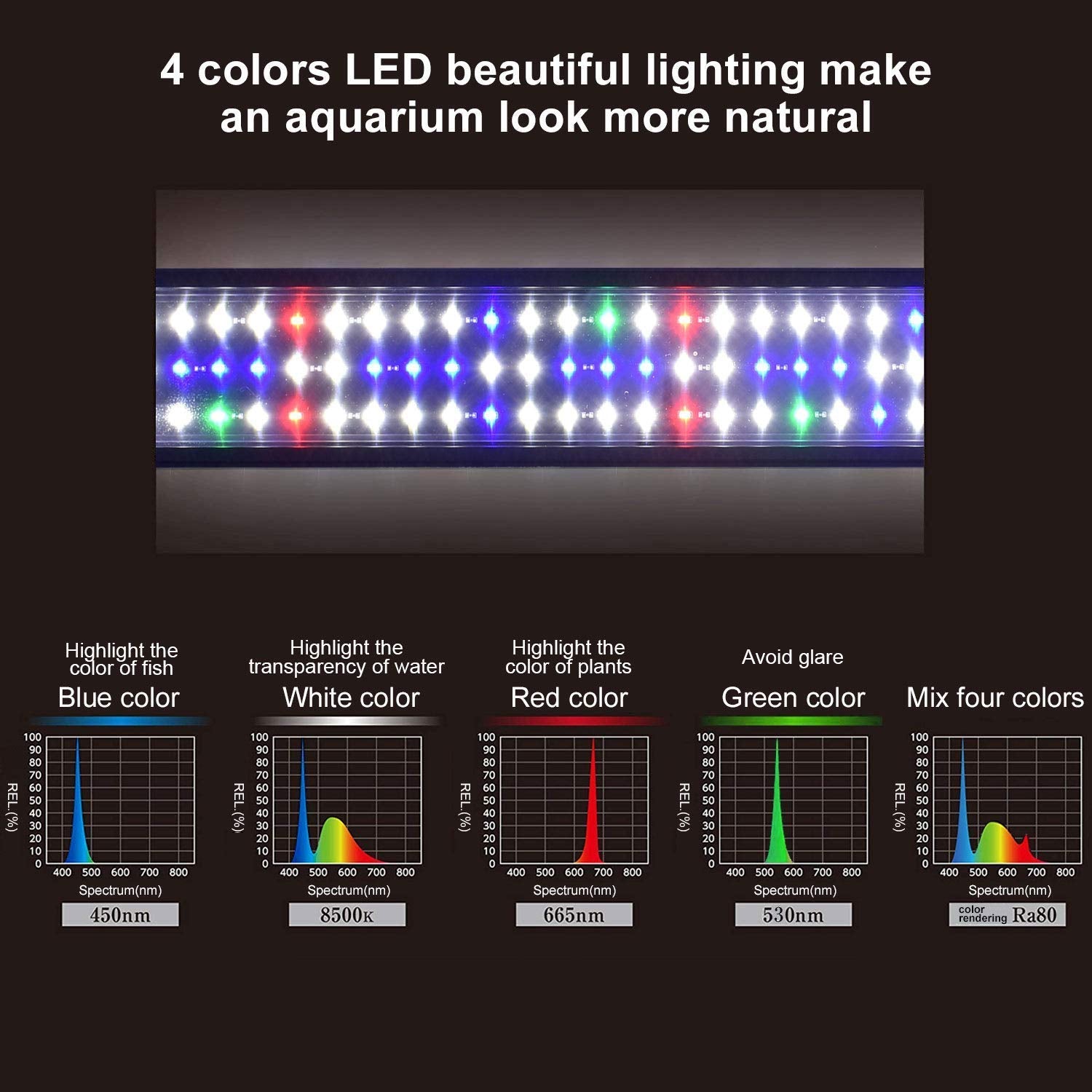 KZKR upgraded aquarium light color temperature 8000K for bright natural daylight in tanks