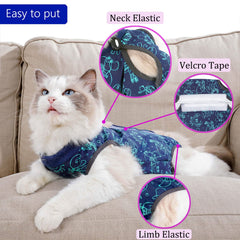 kzrfojy cat surgery recovery suit dark blue back view shows secure fit during healing