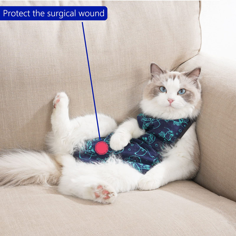 kzrfojy cat surgery recovery suit dark blue easy-care fabric reduces mess