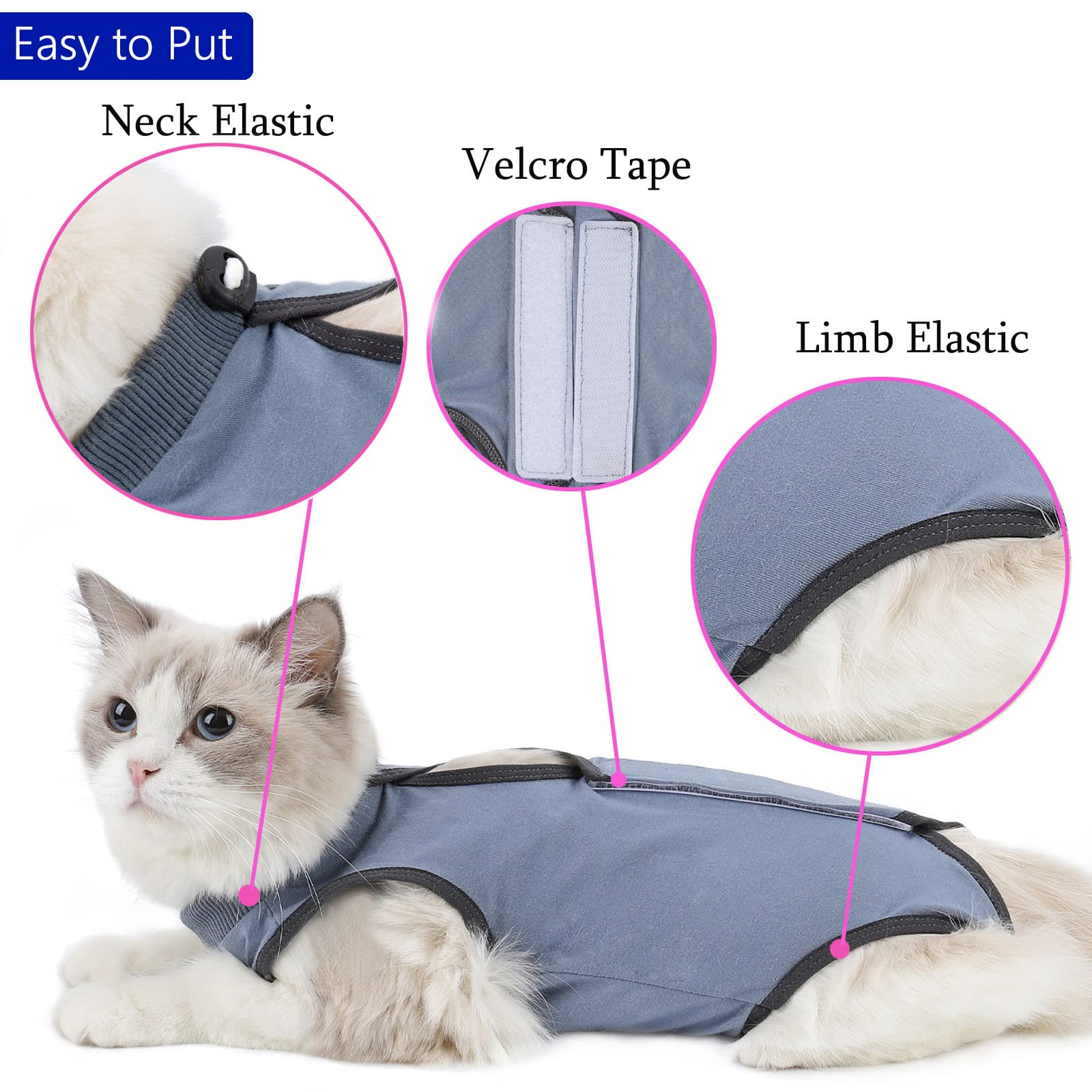 kzrfojy cat-surgery-recovery-suit back view demonstrates secure coverage without obstructing healing