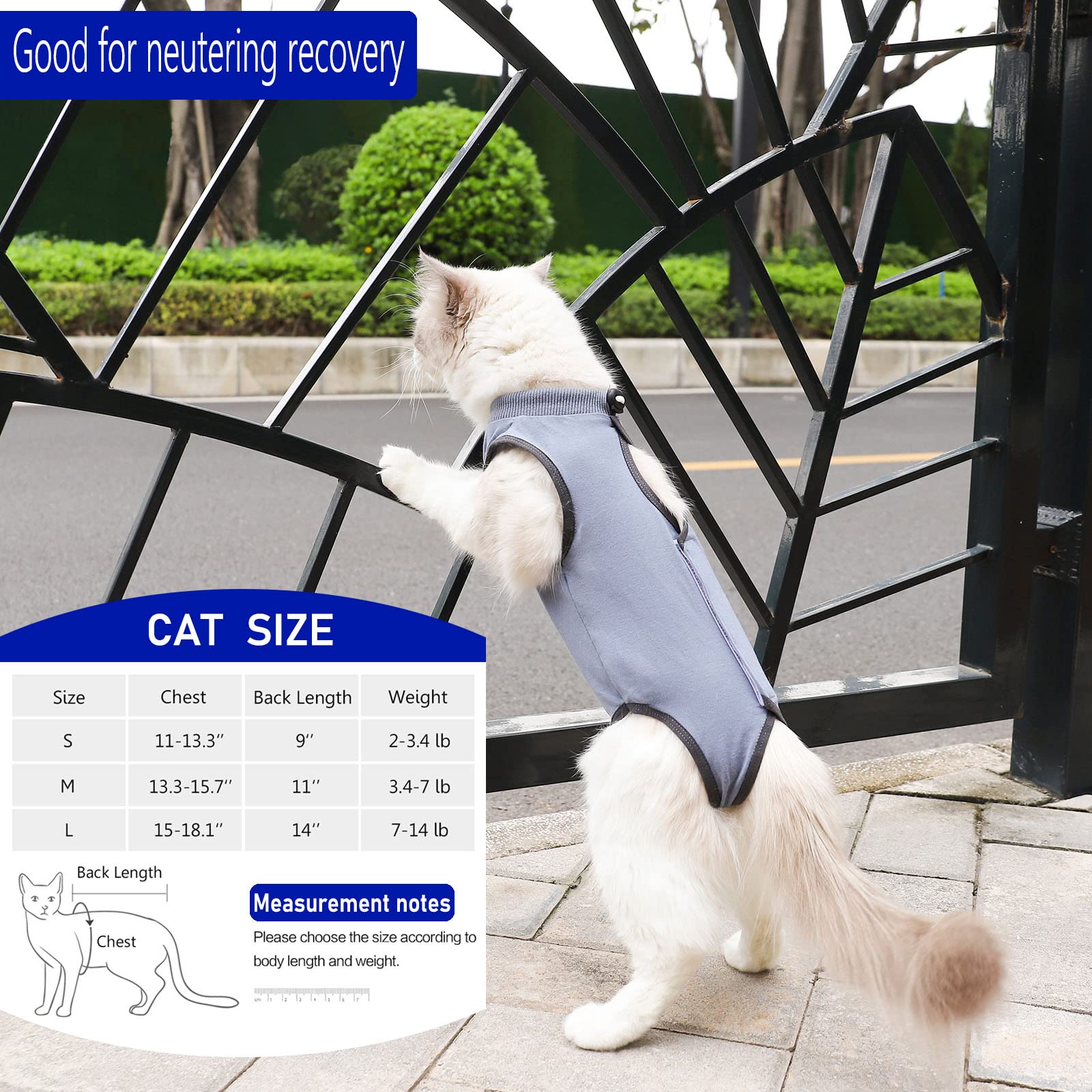 kzrfojy cat-surgery-recovery-suit side view highlights easy-to-wear design for quick fitting