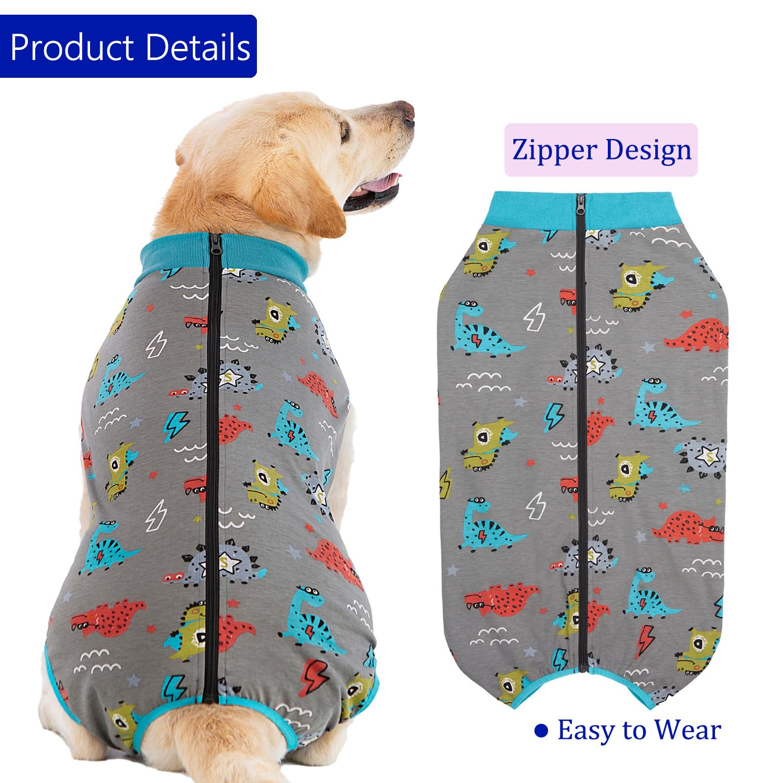 kzrfojy Recovery suit easy-zip closure enables quick on/off for pets.