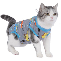 kzrfojy: frente del traje de recuperación gris para gato, comodidad ante la cirugía