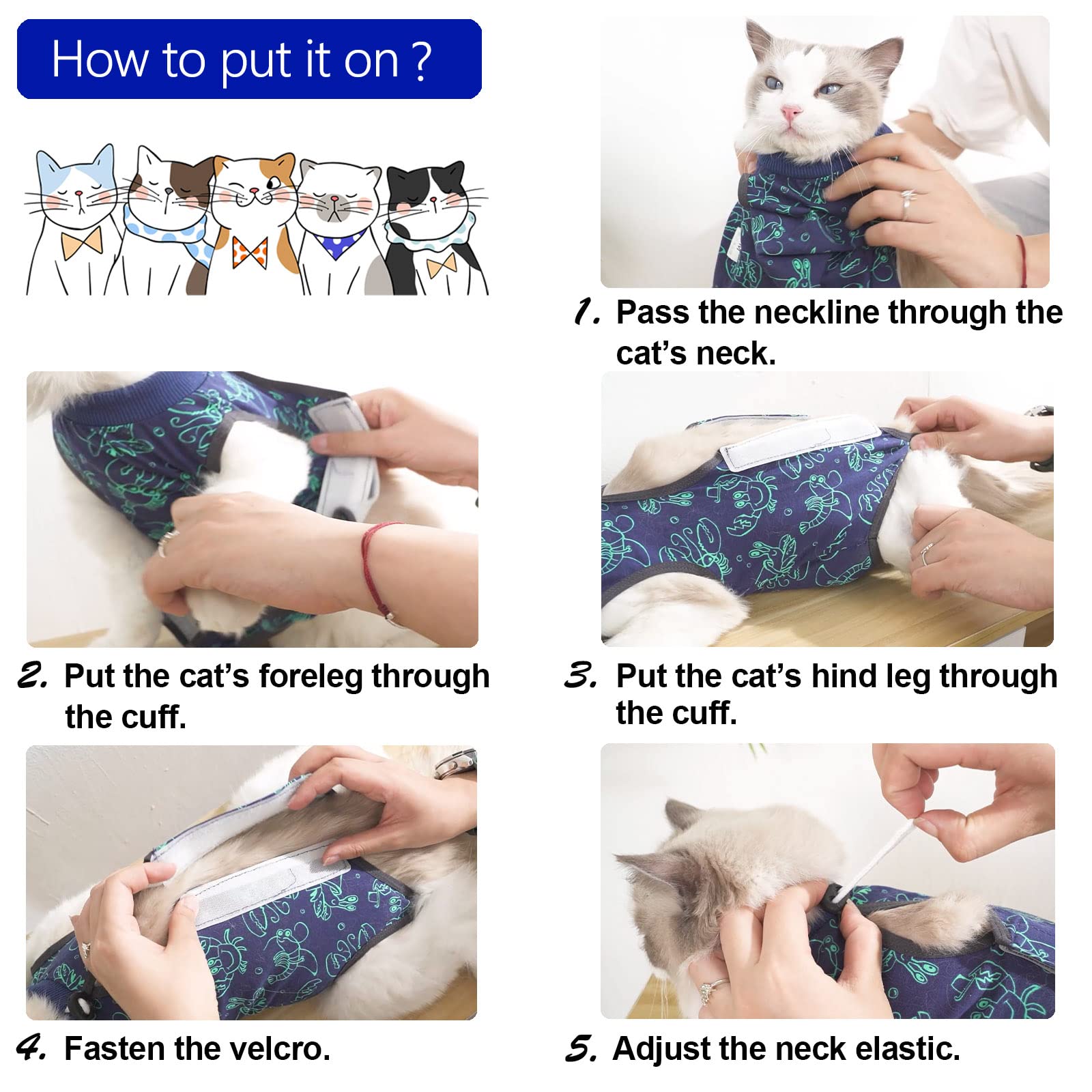 kzrfojy-traje-recuperacion-gato-tallas-m ajuste cómodo para gatos de tamaño medio.