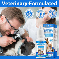 KZUO dog ear care closeup shows a gentle formula providing soothing relief.