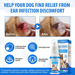KZUO dog ear drops 1 percent hydrocortisone bottle highlights soothing anti-itch action.