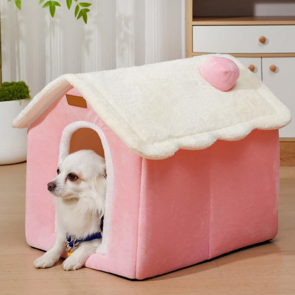 Labauxite dog house XL pink foldable front view for easy setup and cozy retreat