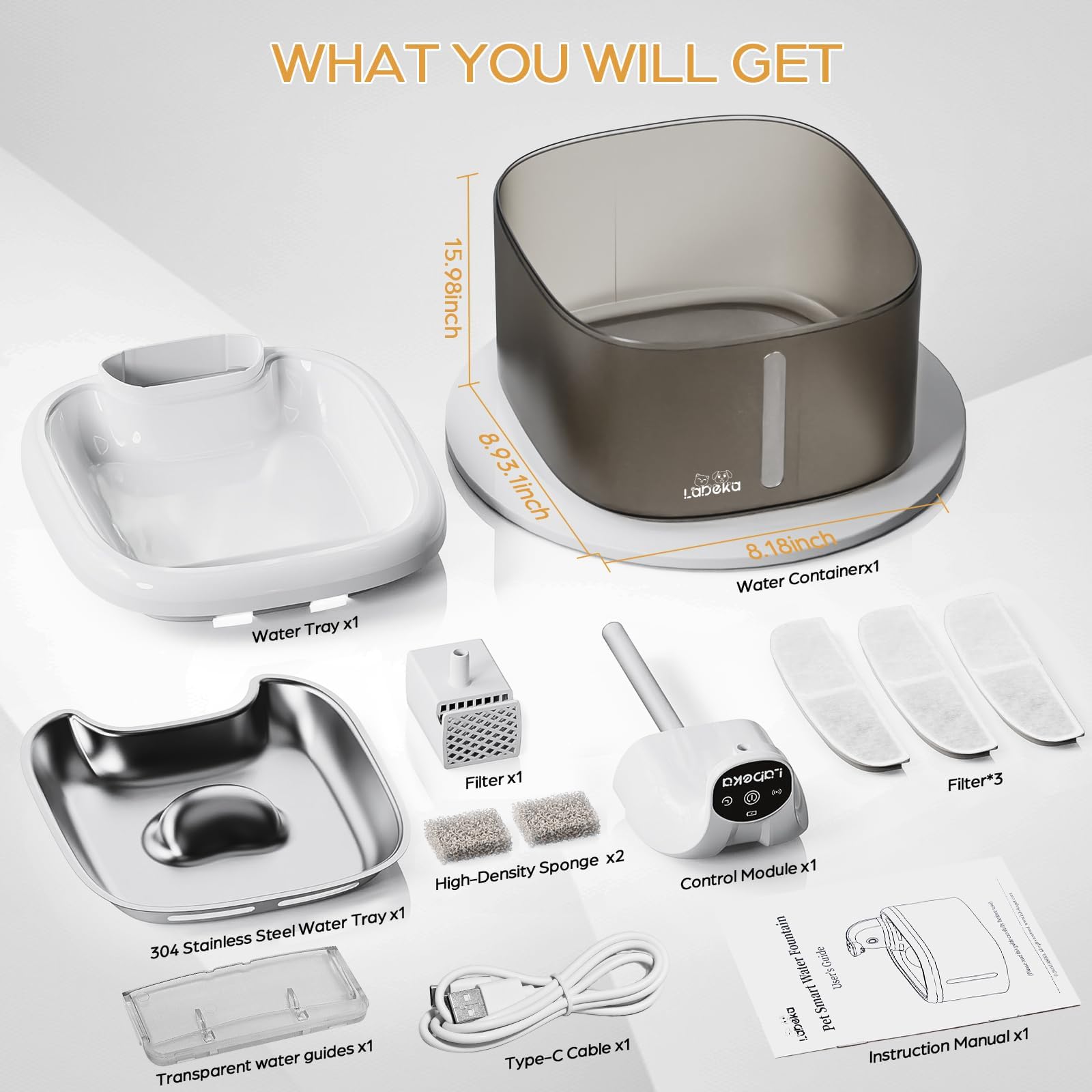 LABEKA stainless-steel-tray-cat-water-fountain offers durable, easy-clean setup.