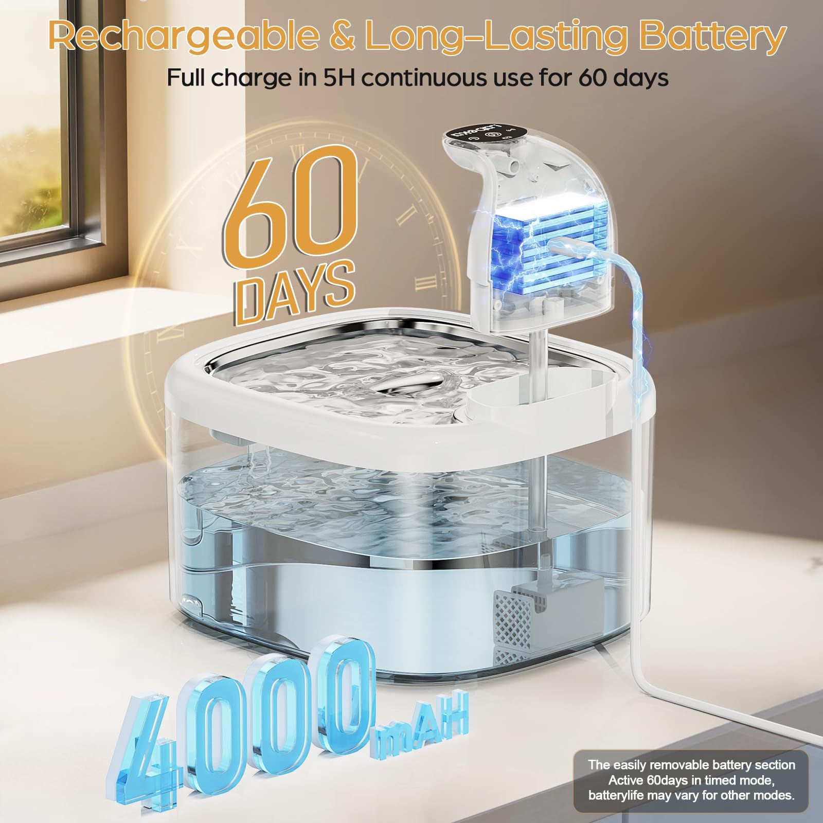 LABEKA wireless cat water fountain battery-powered design enables flexible placement.