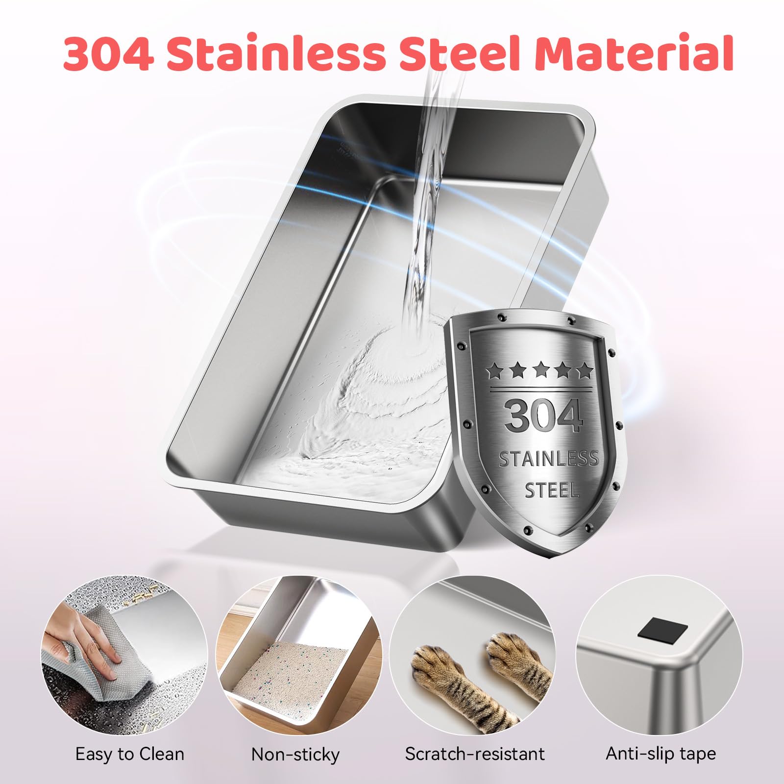 Labeta stainless steel cat litter box in semi-enclosed mode for privacy