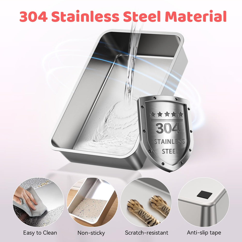 Labeta stainless steel cat litter box in semi-enclosed mode for privacy