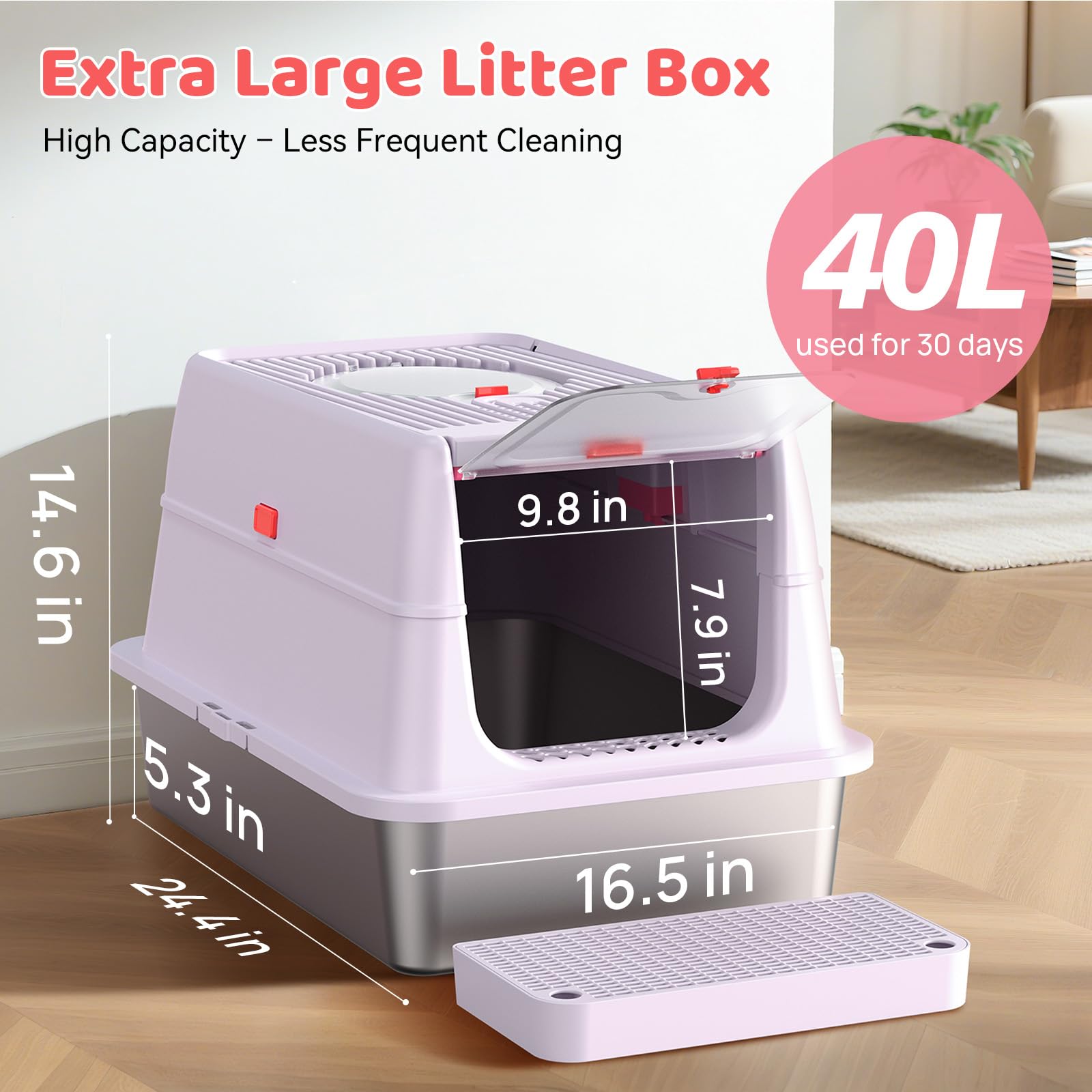 Labeta XL stainless steel litter box with large capacity for multi-cat homes