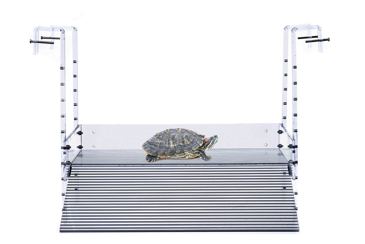 LaBrinx Designs extra-large wide hanging turtle ramp inside tank view, showcasing generous basking space.
