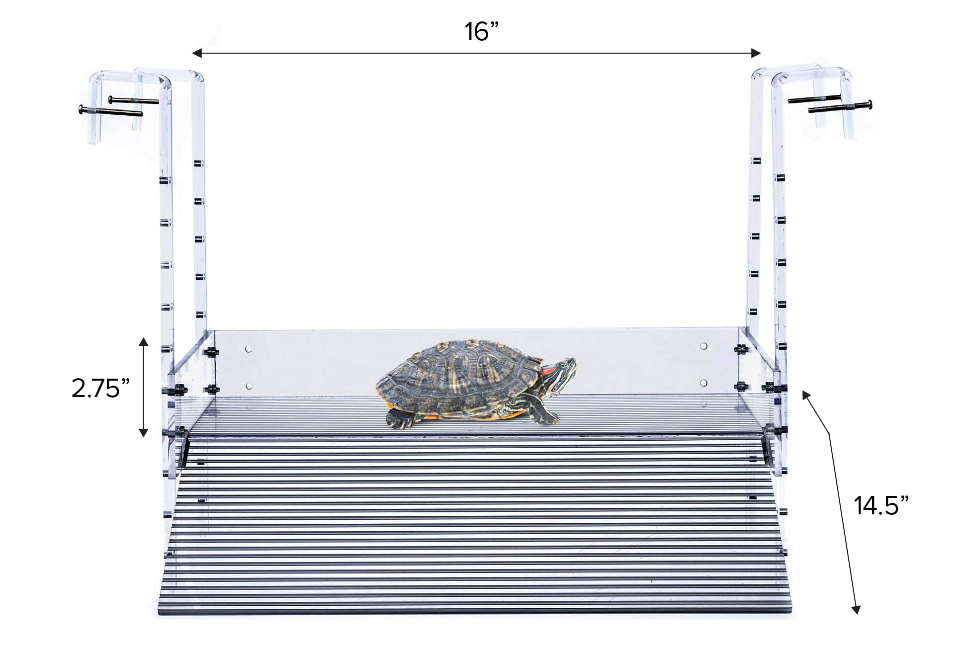 LaBrinx Designs turtle ramp mounted inside tank for space-efficient placement.