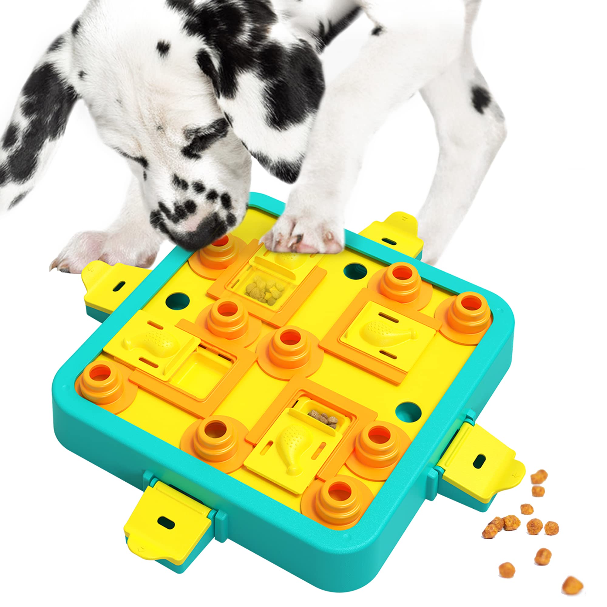 LACCEN dog puzzle toy level 3 shows sliding lids and treat compartments for cognitive play