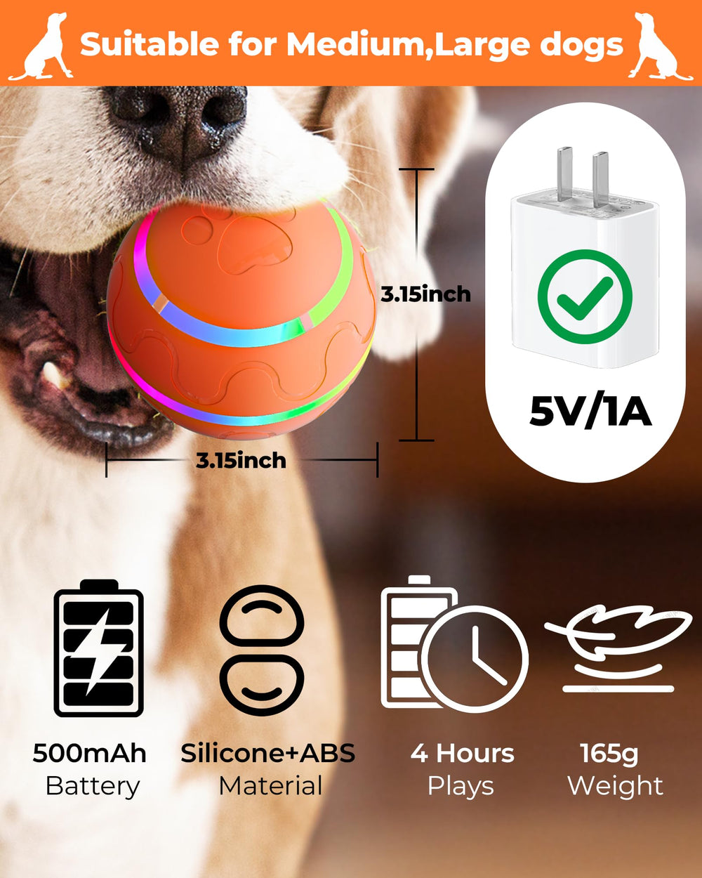 LADFAR interactive rolling dog toy with one-year replacement service.