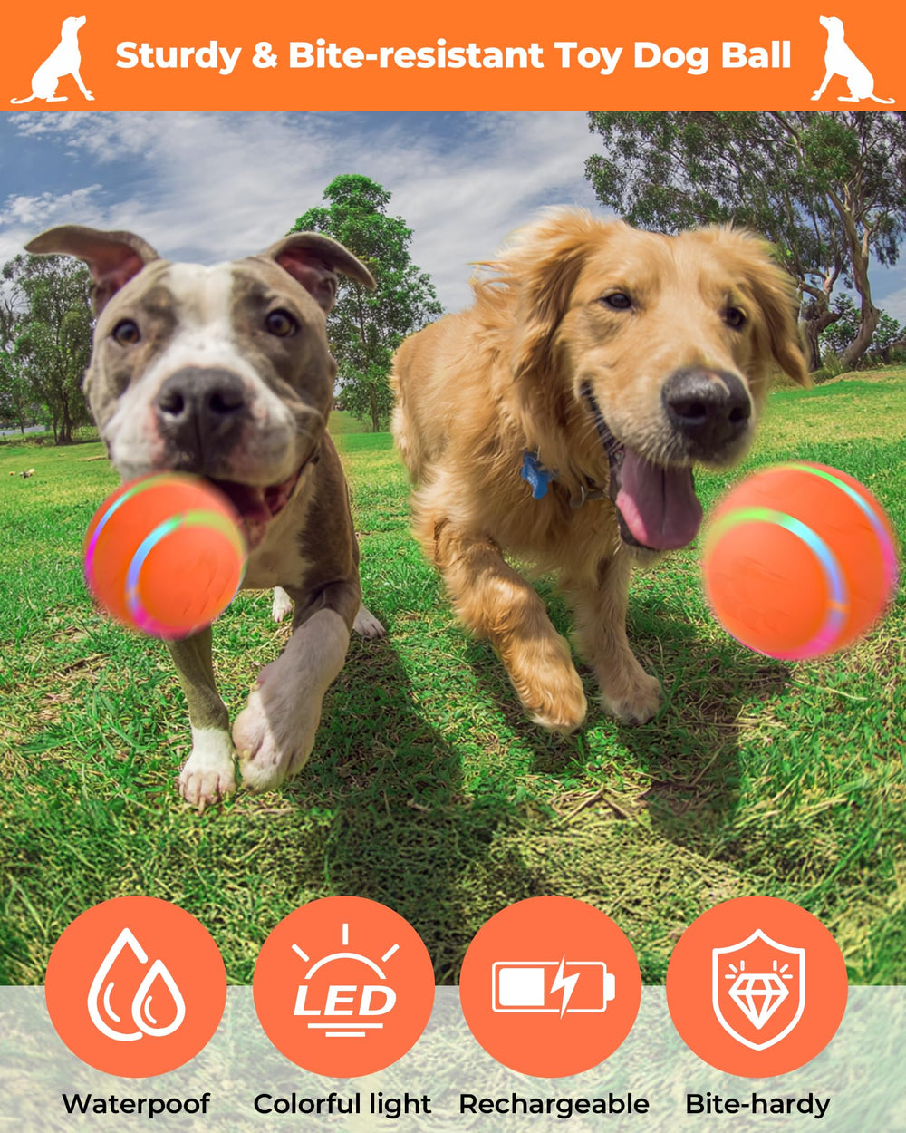 LADFAR interactive rolling dog toy USB charging cable for easy power.