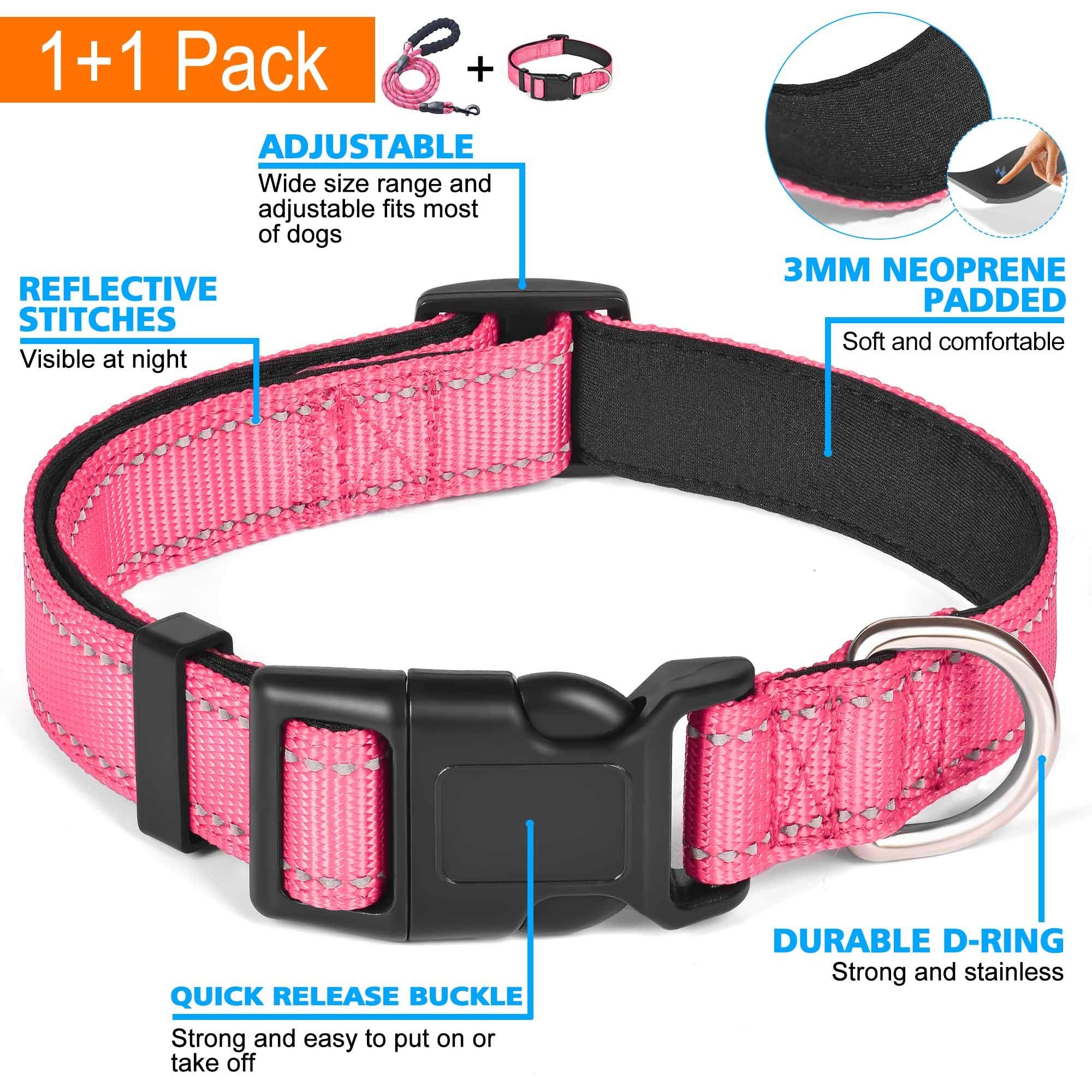 Ladoogo collar con anilla de metal resistente para sujeción de la correa.