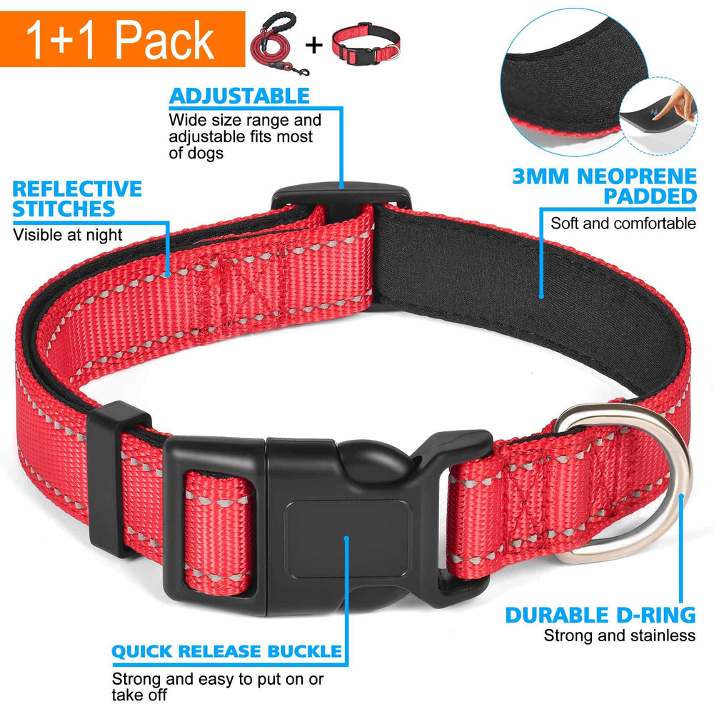 Ladoogo collar rojo con hilos reflectantes para visibilidad nocturna.