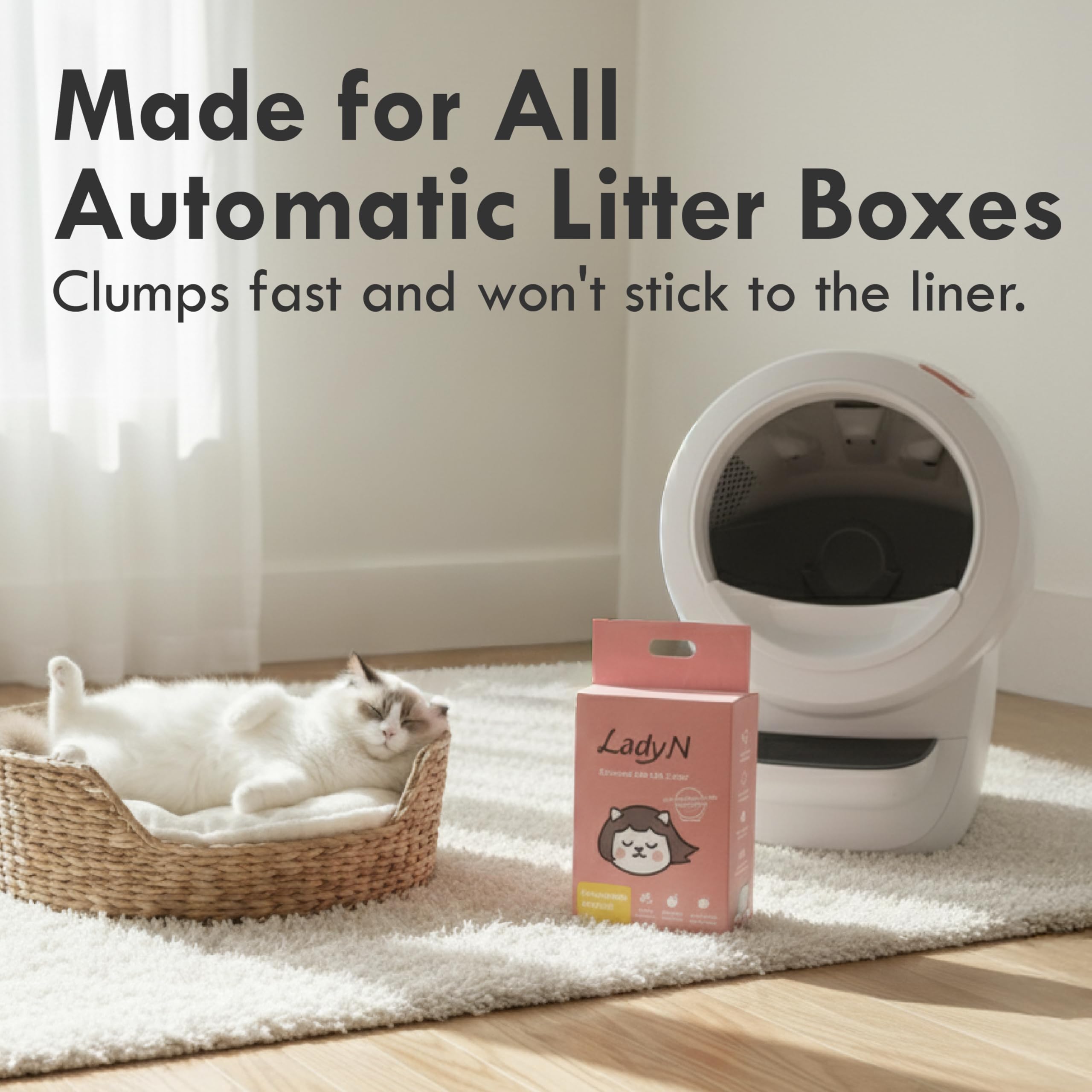 Granular mini-pellets from Lady N Cat Attract Tofu Litter enable easier scooping