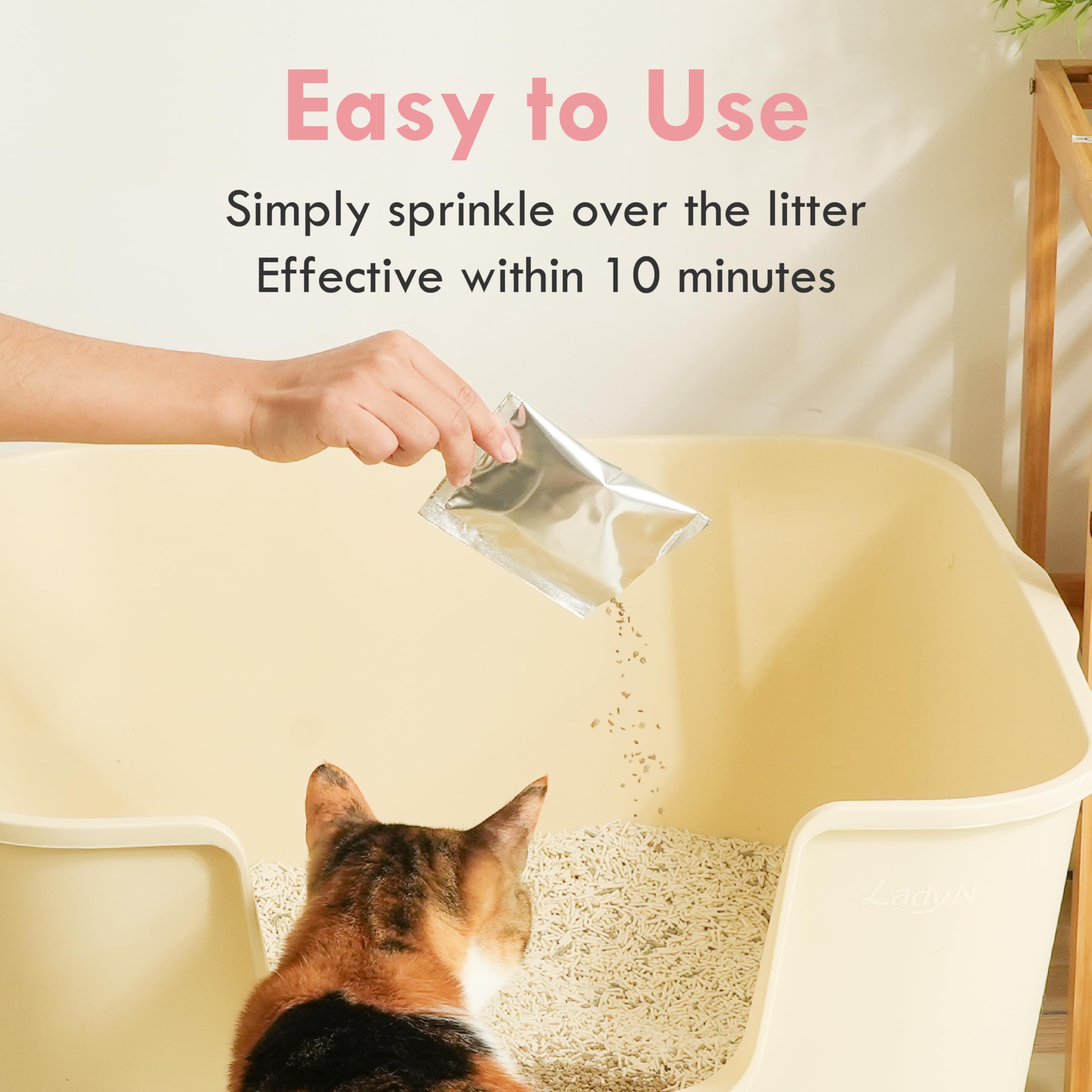 Lady N deodorizer with clay litter demonstrates compatibility and easy maintenance.