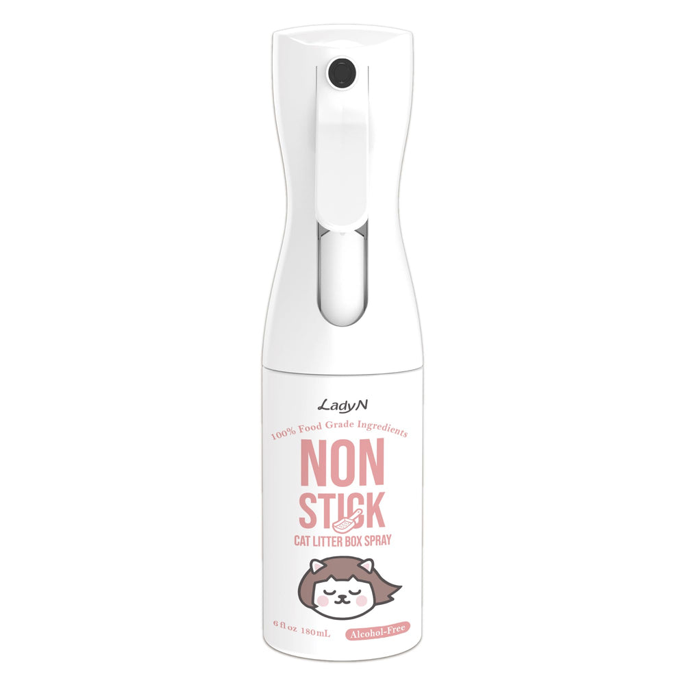 Lady N non-stick spray bottle shown for easy litter box maintenance and quick cleaning.