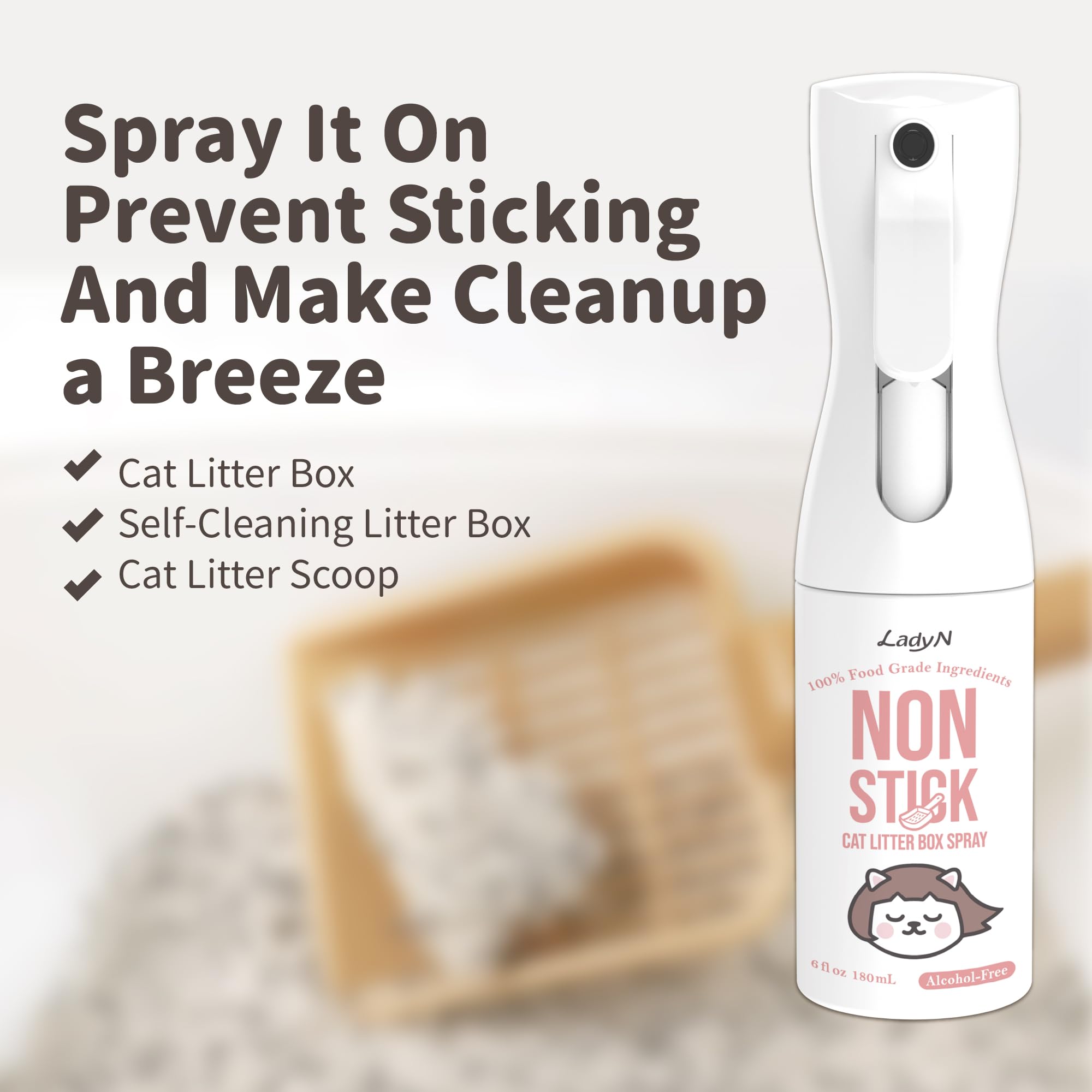 Lady N non-stick spray complements Lady N Tofu litter for smoother use.