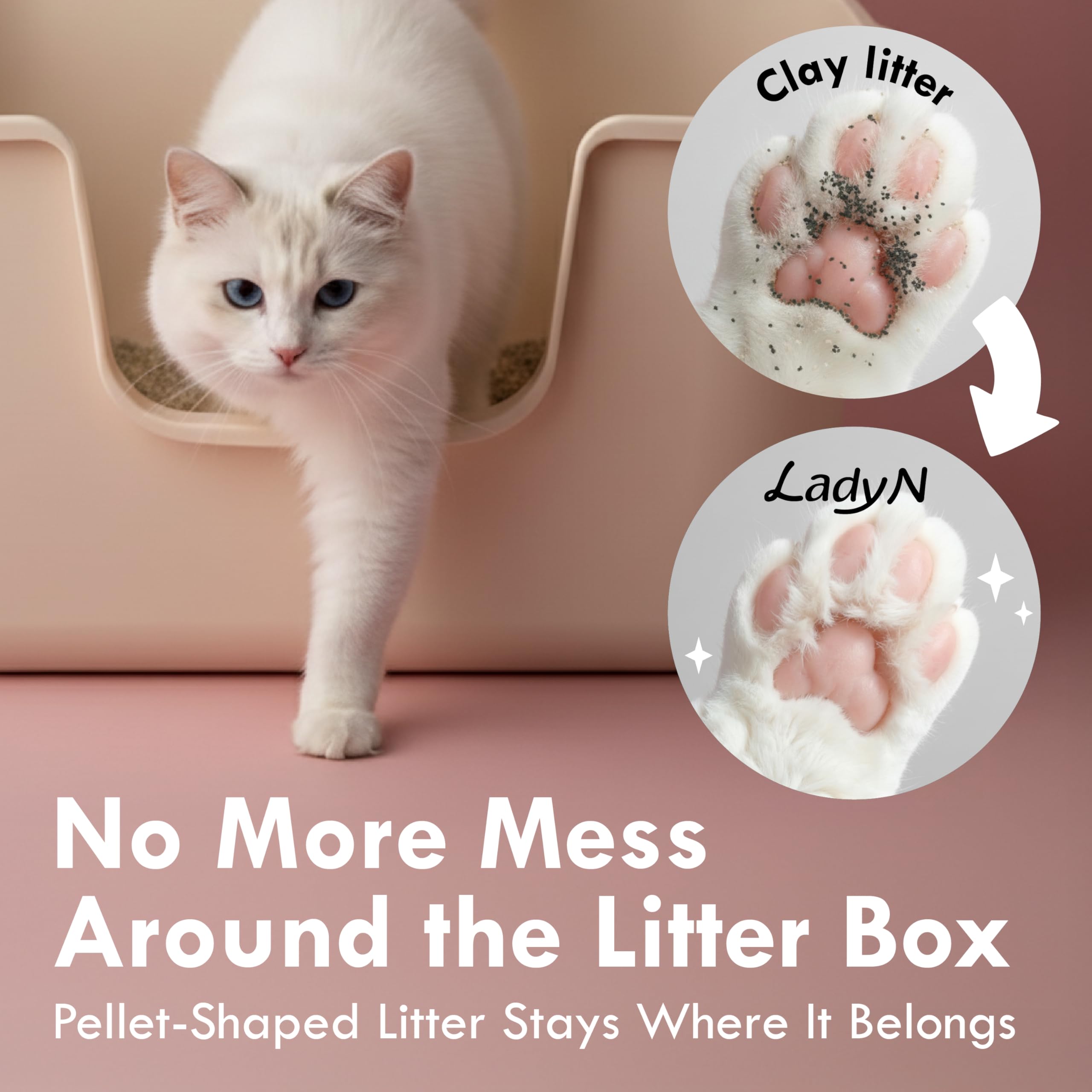 Lady N Pellet Tofu Cat Litter dust-free design minimizes tracked litter.
