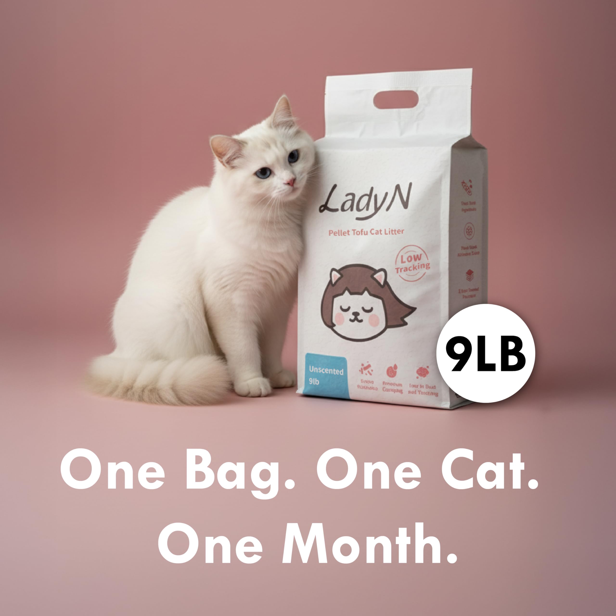 Lady N Pellet Tofu Cat Litter uses pea fiber and starch, 100% food-grade.