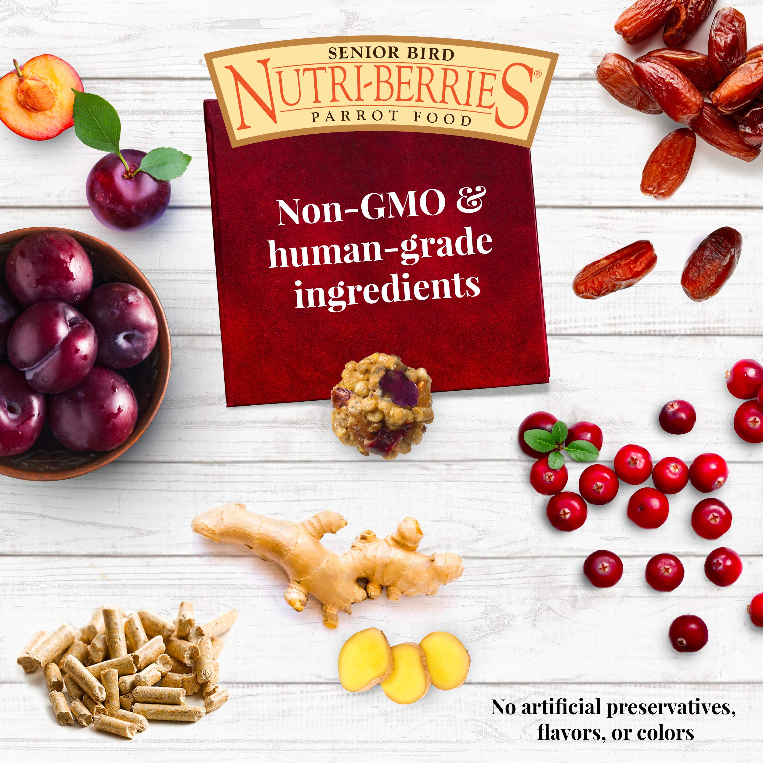 LAFEBER'S Senior Bird Nutri-Berries fruit blend adds fiber and antioxidants.