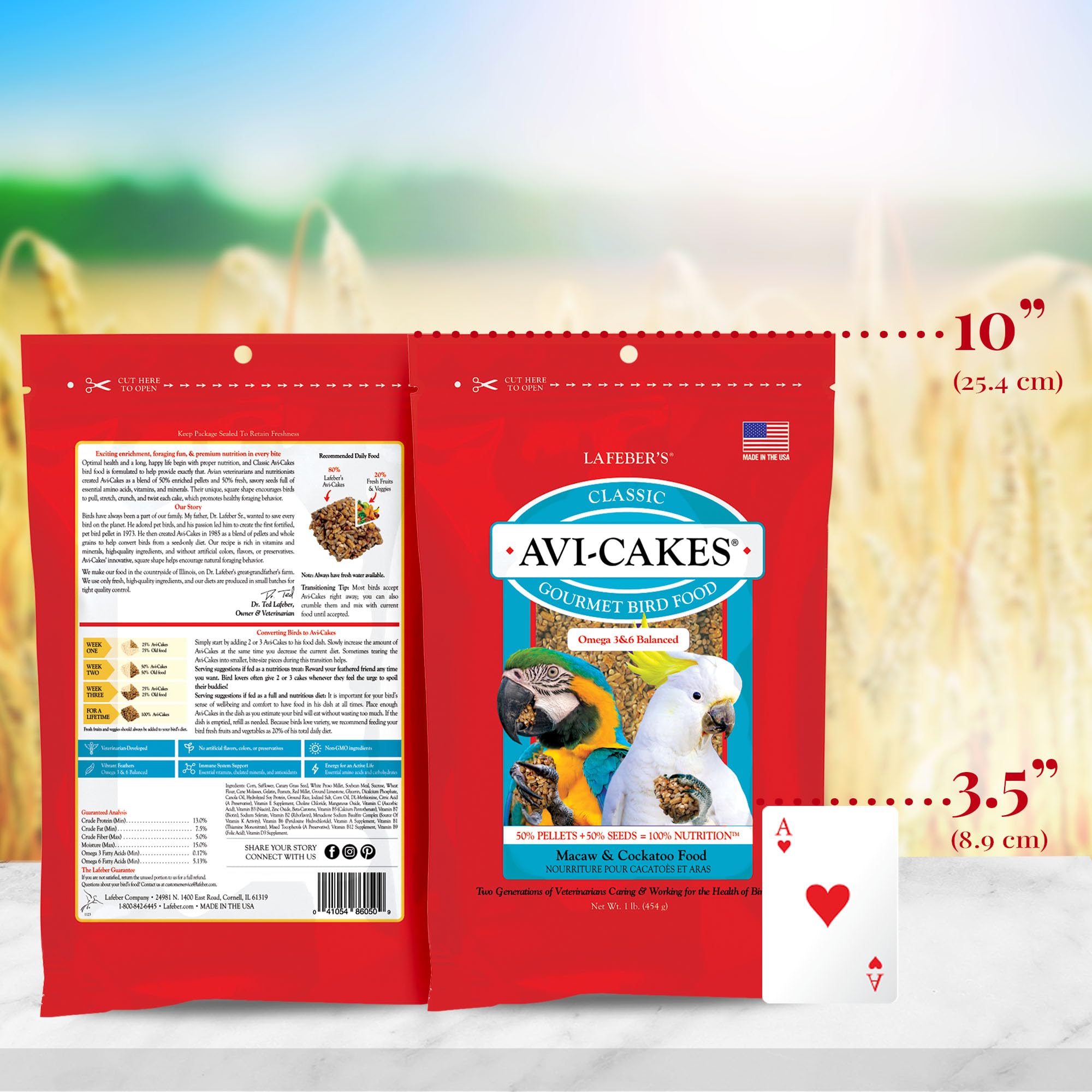 LAFEBER'S Classic Avi-Cakes ready-to-serve scene emphasizes convenient daily feeding.
