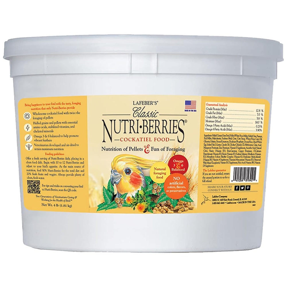 LAFEBER'S Nutri-Berries cockatiel bowl-serve image highlights enrichment and easy serving.