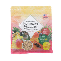 LAFEBER'S Tropical Fruit Gourmet Pellets in a bowl, boosting healthy feathers and immune support