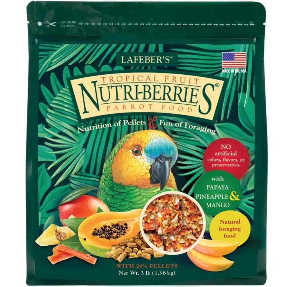 LAFEBER'S Tropical Fruit Nutri-Berries bag front designed for parrot enrichment.