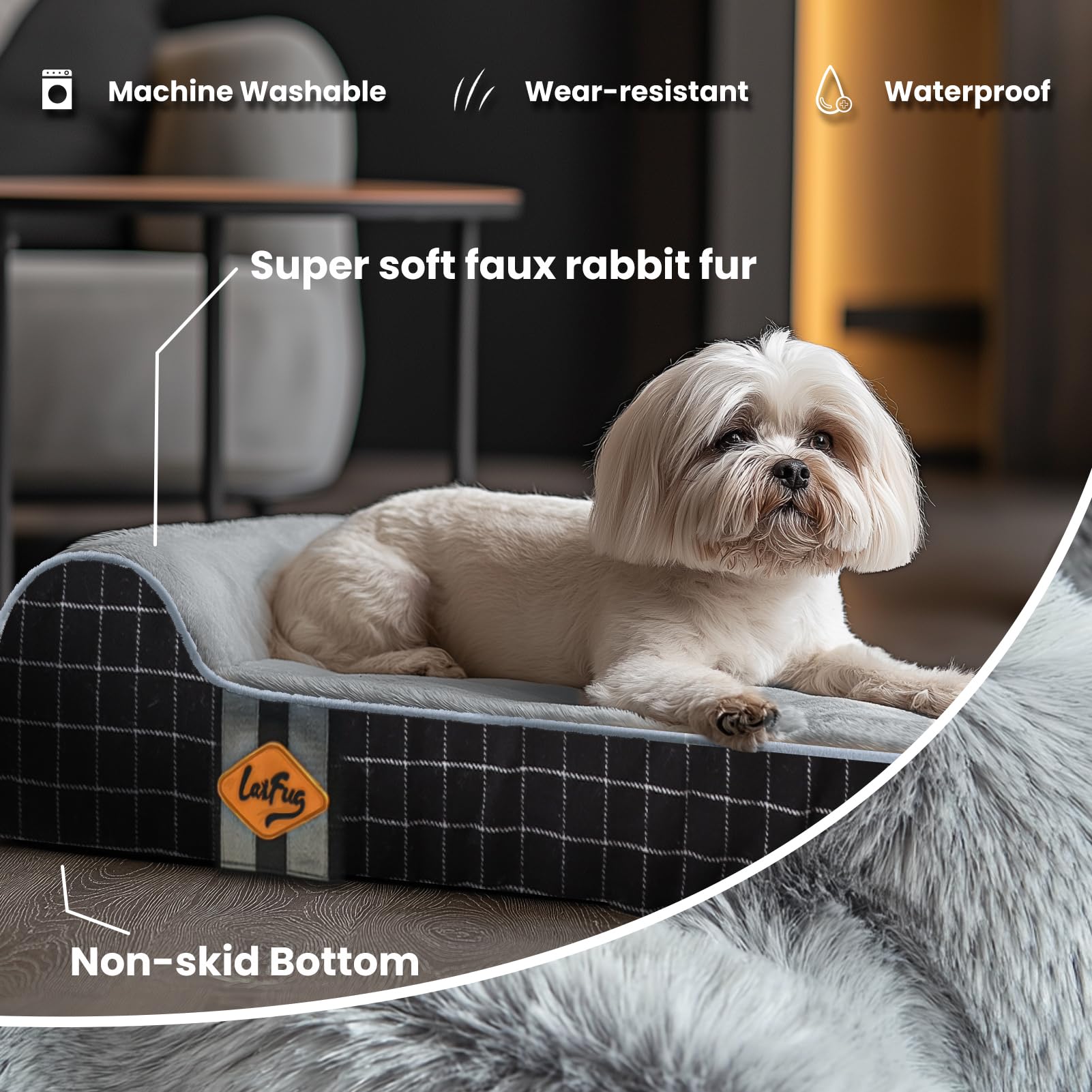 Laifug bed edges provide cozy security for snuggling pets.
