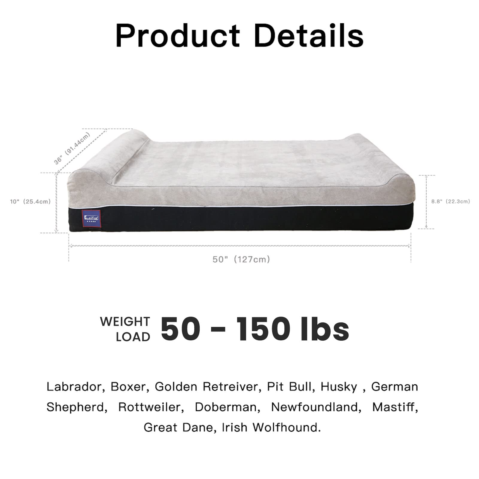 Laifug extra large dog bed side view showing ample space for big dogs