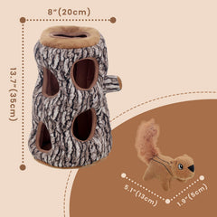 Laifug Hidden Squirrel Plush Dog Toy XL action shot highlights interactive squeak and seek play.
