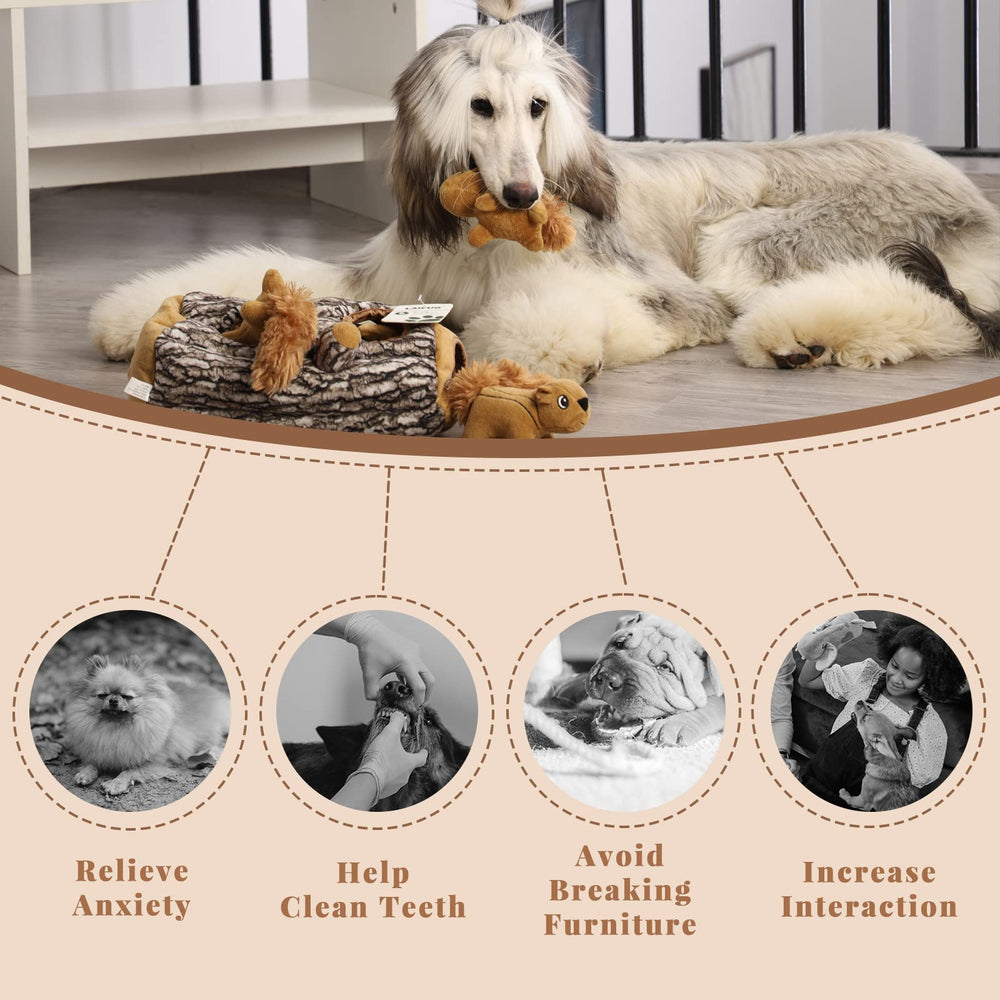 Laifug Hidden Squirrel Plush Dog Toy XL durable squeaker demonstrates long-lasting entertainment.