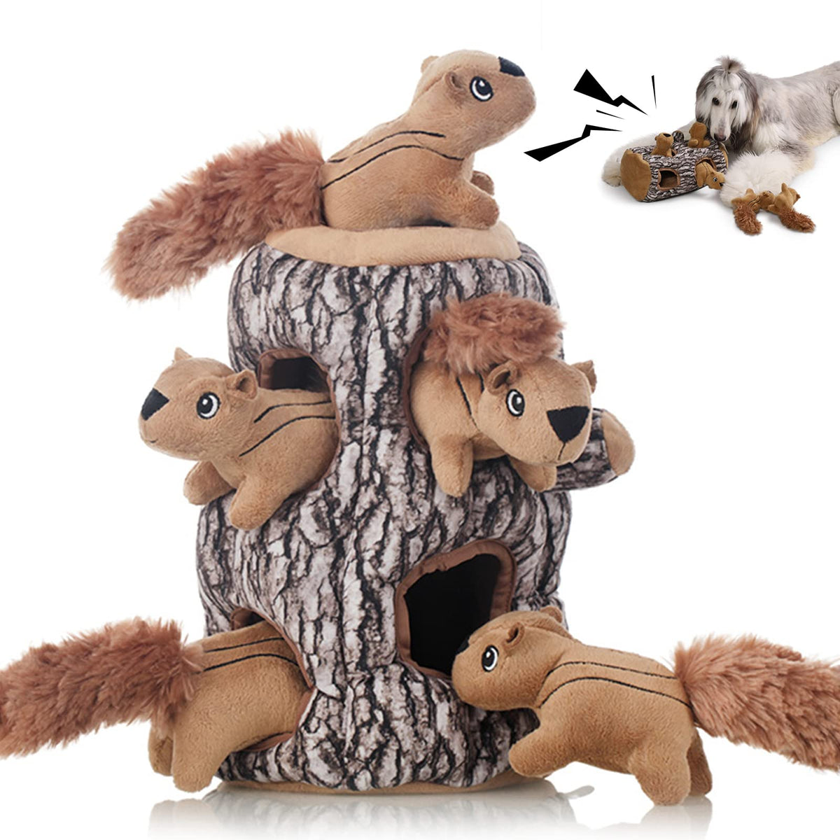 Laifug Hidden Squirrel Plush Dog Toy XL front view for engaging hide-and-seek play.