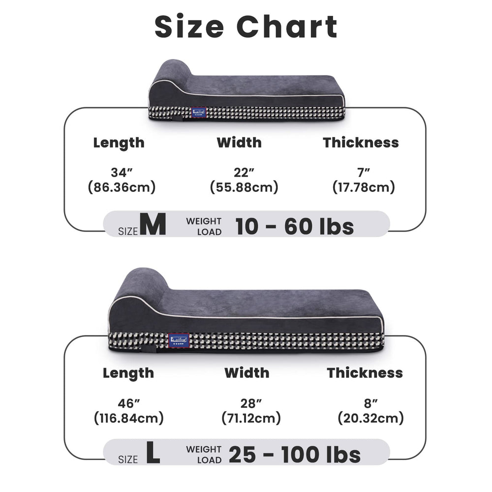 Laifug large dog bed 46x28x8 front view highlighting ample space and height.