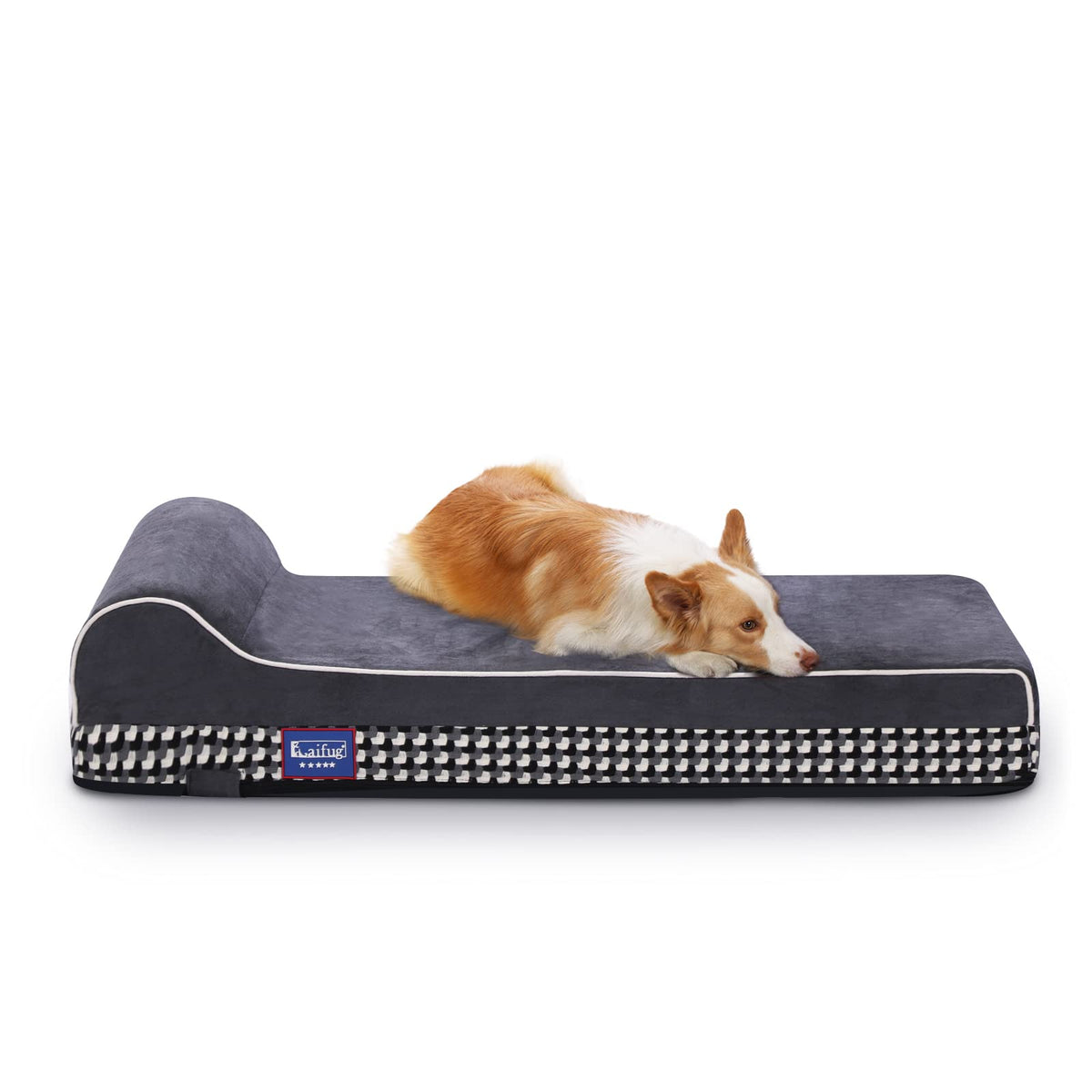Laifug orthopedic memory foam bed closeup with pillow showcasing joint-supporting plush comfort.