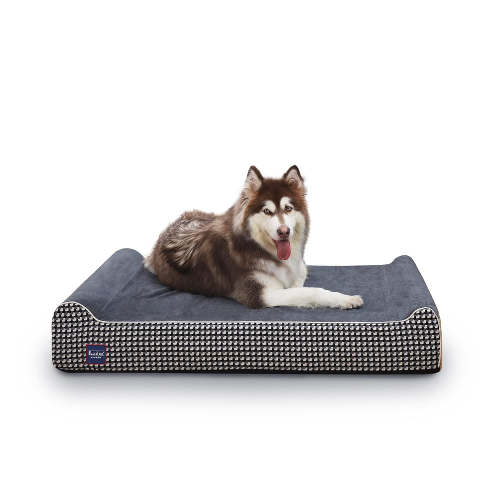 Laifug Orthopedic Memory Foam Bed front view shows dual pillows for neck and head support.